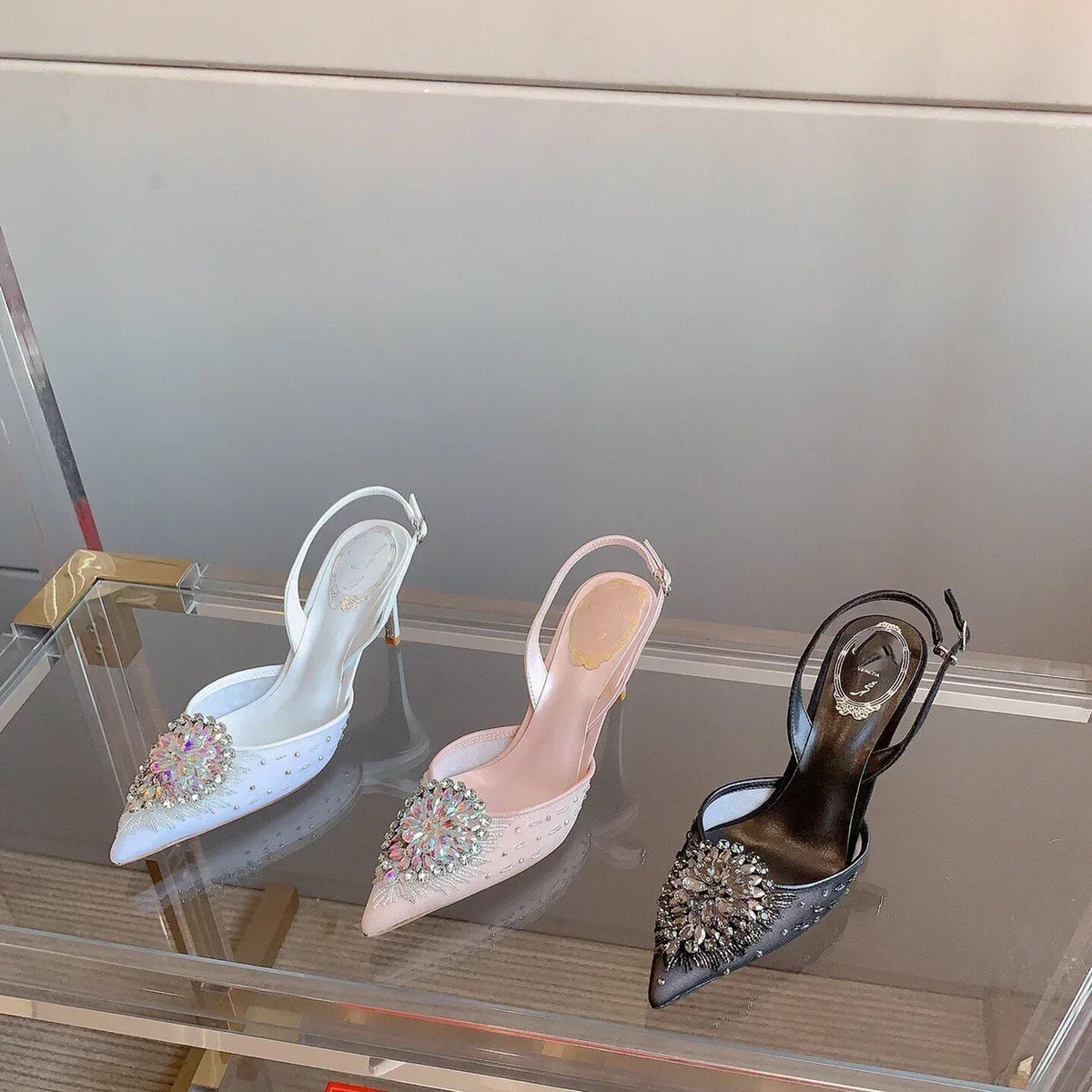 White Wedding Shoes, Rhinestone Pointed Crystal Toe Sandals, New High-heeled Shoes, Sexy Single Shoes