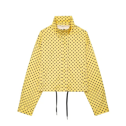 MUJER Polka Dot Bomber Jackets for Women Oversized Cropped Jacket Woman Long Sleeve Women's Jacket Fashion Winter Coat Female
