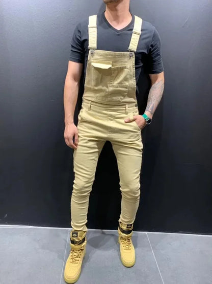 Women Jeans Rompers Washing Ankle Length Overalls Pencil Pants One Piece High Street Pockets Spliced Solid Slight Strech