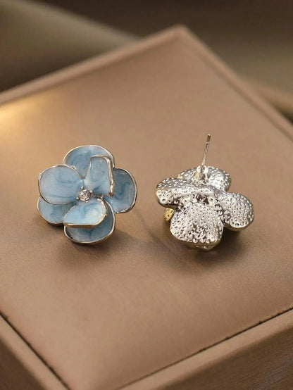 New Fashion Sweet Design Spring/Summer Blue Pink Enamel Flower Light Luxury High End Earrings Party Gifts for Women Jewelry
