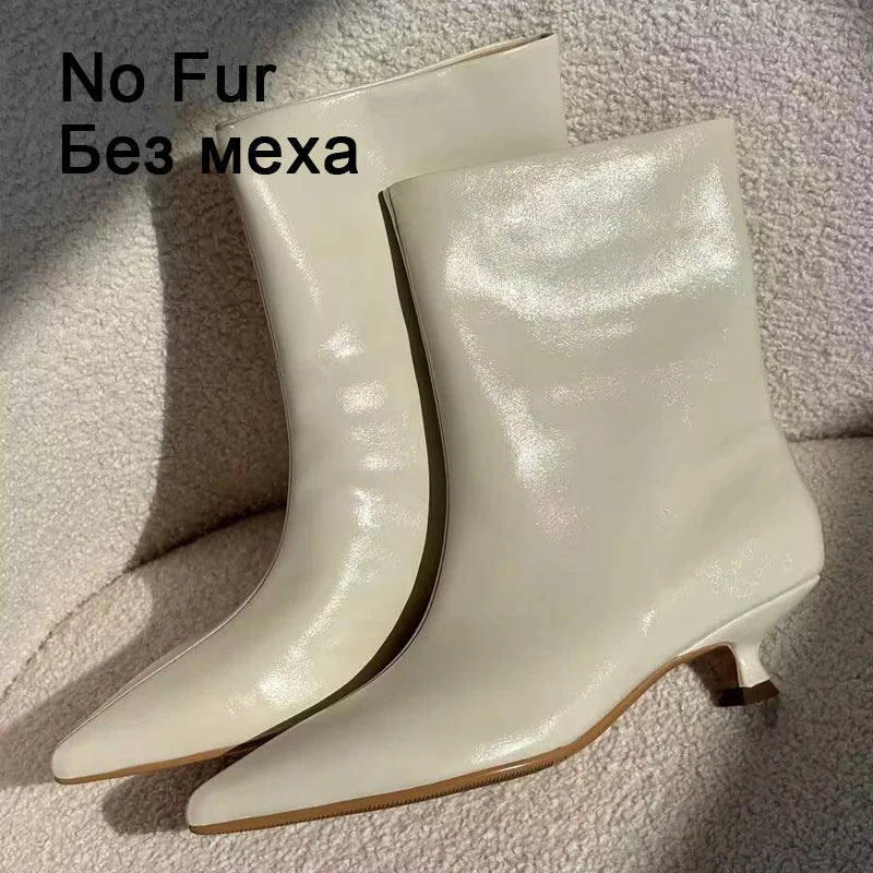 JOZHAMTA Size 34-43 Women Real Leather Ankle Boots Fashion Mid Heels Shoes For Winter Boots Pointy Office Lady Daily Dress Shoes