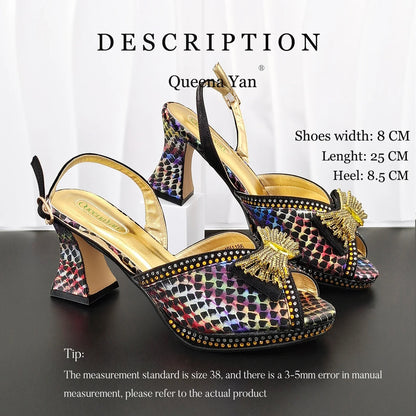 QueenaYan 2026 New Italian Pumps and Bag To Party  INS Style Open-Toe Rhinestone Elegant High Heels for Women Party