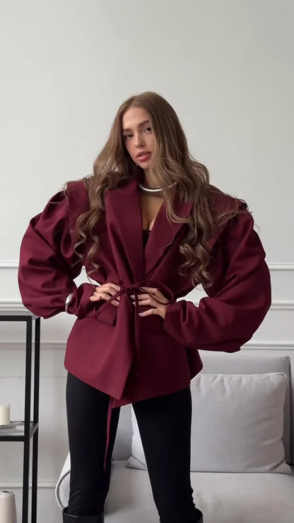 Chic Oversize Floral Printed Women Jacket Padded Lapel Lace Up Loose Coat Long Sleeve High Waist Outwears 2025 Lady Streetwear