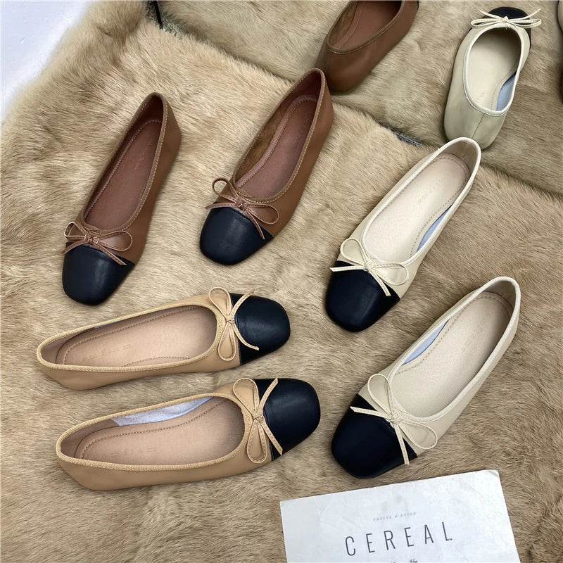 Large Size 44 45 46 47 48 Flat Shoes Women's Spring  Autumn Bow New Square Toe Shallow Ladies Shoes loafers women zapatos mujer