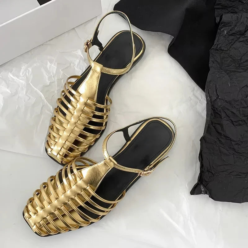 JOZHAMTA Size 34-43 Women Flats Sandals  Fashion Summer Shoes Real Leather Casual Sexy Round Toe Party Daily Dress Sandals