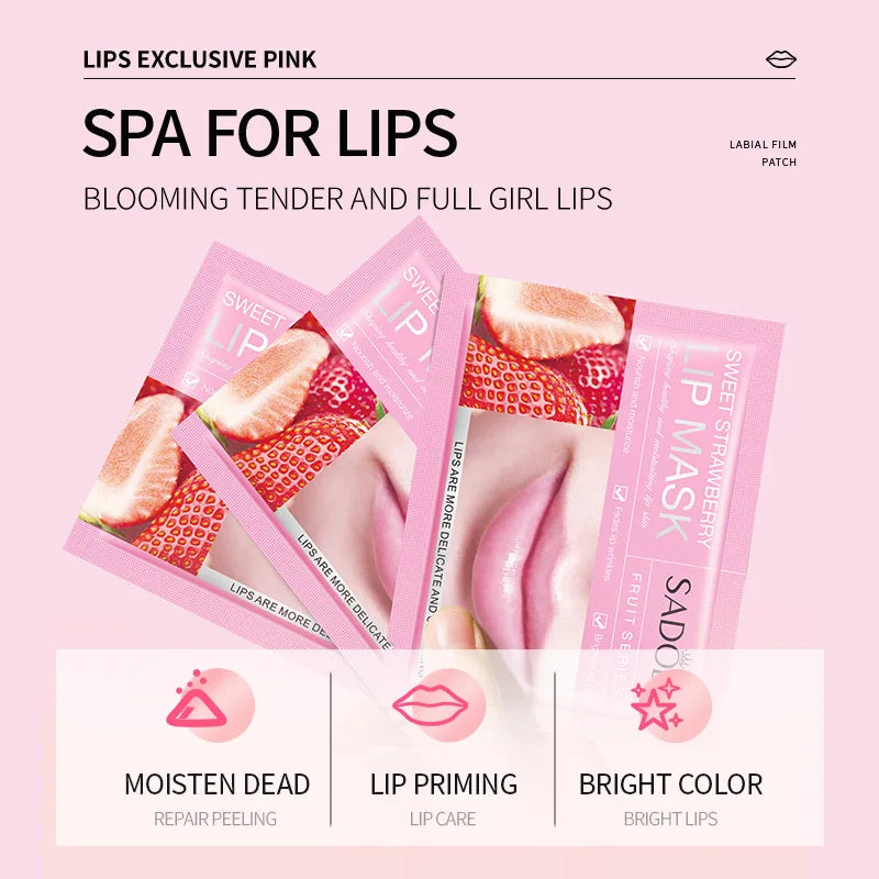 10pcs SADOER Fruits Moisturizing Lip Mask Lips Skin Care Nourishing Hydrating Crystal Collagen Gel Lip Patches Lips Plumper