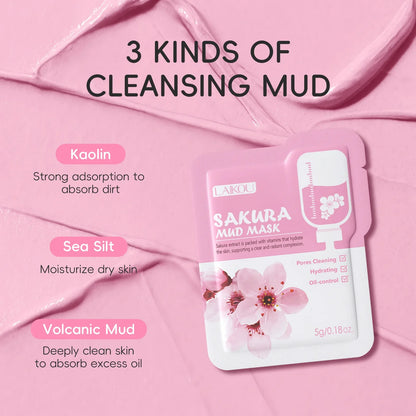 LAIKOU Japan Sakura Clay Mud Mask Hydrating Gentle Cleansing Refreshing Oil Balancing Daily Facial Skin Care Mask 5g
