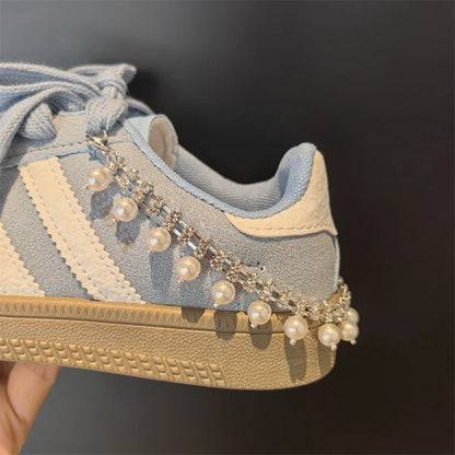 New Luxury Rhinestone Butterfly Bow Girl Shoe Charms Fashion Sneakers Pearl Heel Shoes Chain Shoes Decoration Accessorie 1Pcs