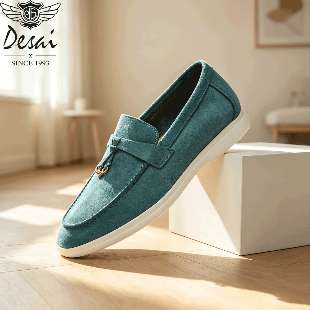 Desai Men's Faux Suede Loafers Metal Buckle Tassel Slip-on Casual Driving Shoes Lightweight Comfort