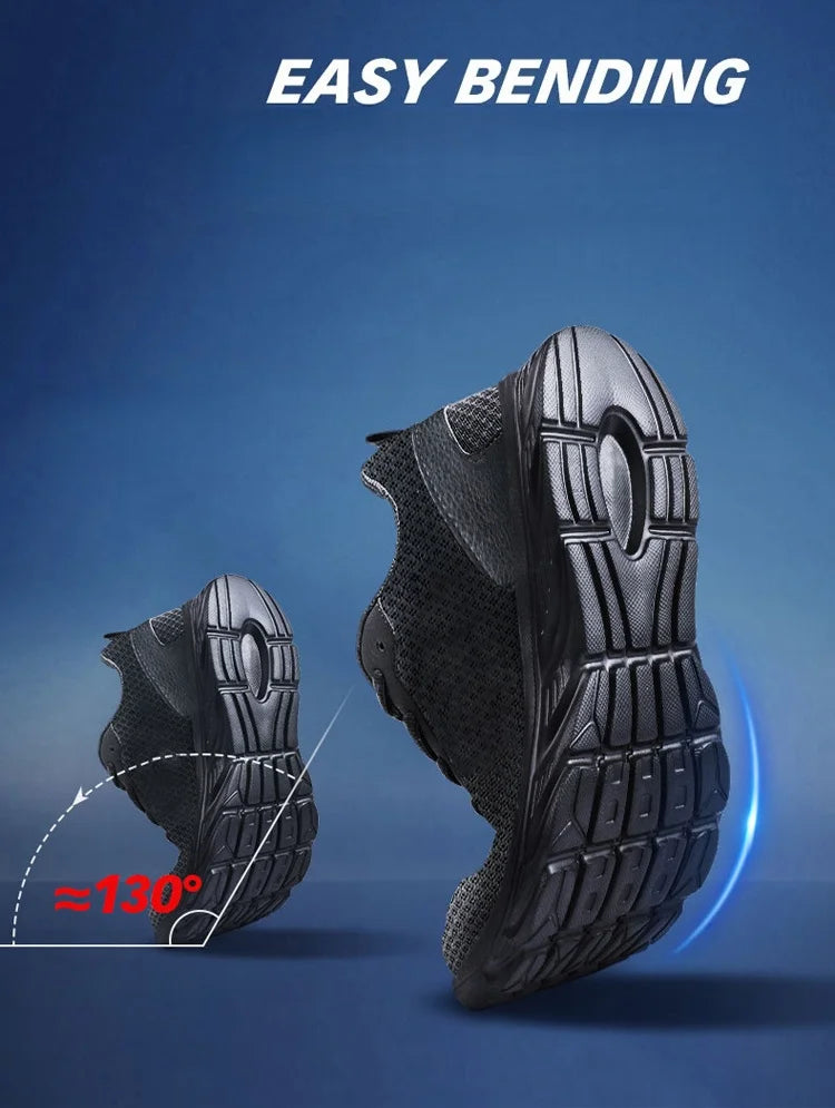 Men's Casual Sports Shoes Men's Black Mesh Breathable Running Shoes Soft Bottom Light Flat Bottom Work Shoes