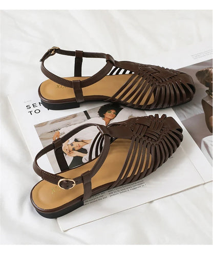 ZAROY Summer Women Gladiator Sandals Flat Ankle Strap Narrow Band Roman Shoes Casual Beach Vacation Hollow Out Big Size Sandalia