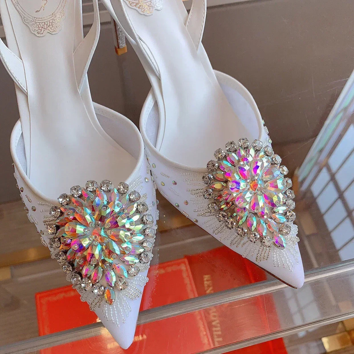White Wedding Shoes, Rhinestone Pointed Crystal Toe Sandals, New High-heeled Shoes, Sexy Single Shoes