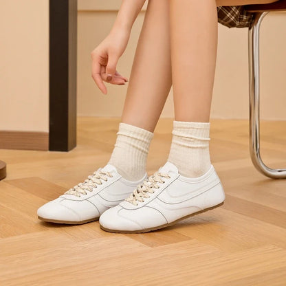 German Training Shoes Women 2026 New Genuine Leather Women Sneakers Flat Lace-up Retro Large Size Forrest Gump Shoes Women