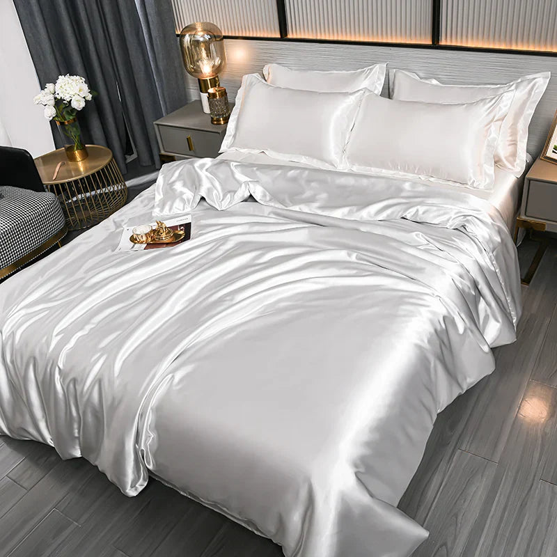 A/B Double-Sided Color Bedding Set Silky Satin Duvet Cover Bed Sheet Pillowcase Luxury Bedsheet King Queen Double Twin Size