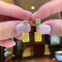 Huitan Newly Designed Women's Dangle Earrings with White/Yellow Cubic Zirconia Elegant Bridal Wedding Earrings Statement Jewelry