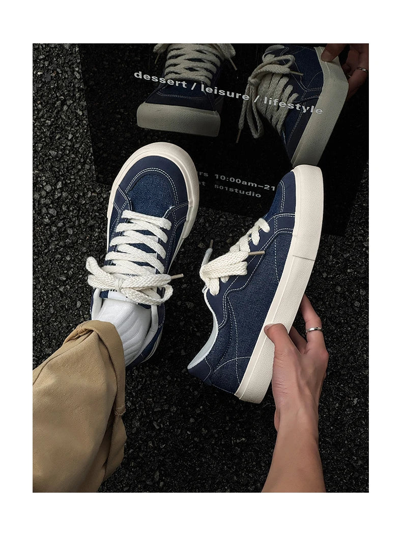Mens Cowboy canvas Shoes Breathable Trend Mens board Shoes Thick Sole Trend Comfortable student Skateboard Trainers Footwear
