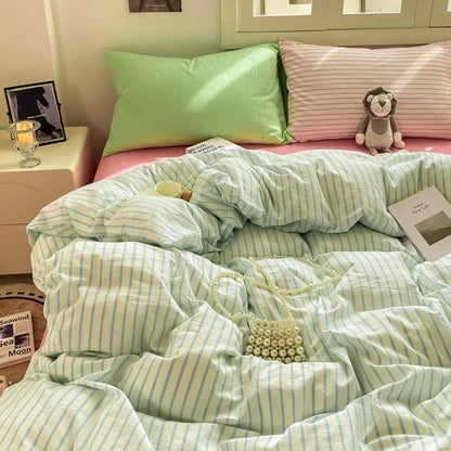 Ins Style Stripes Bedding Duvet Cover Set with Pillowcase bed sheet Full Size Bed Linen Quilt Cover Set Queen/King Double Single