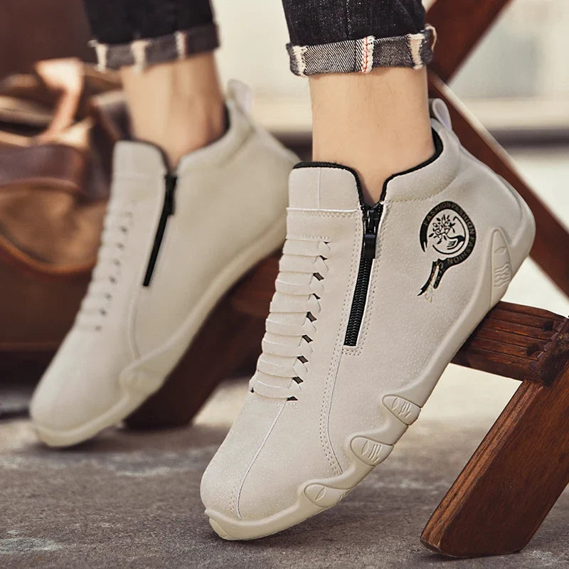 Men's Casual Shoes Side Zipper Short Boots Versatile Flats Bottom Trbottomyy Fashion Pu Leather Men's Shoes Spring Suitable for Outdoor Sports