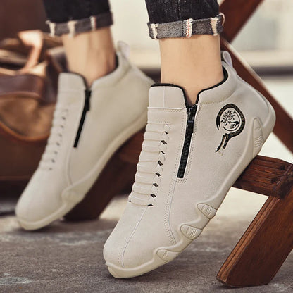 Men's Casual Shoes Side Zipper Short Boots Versatile Flats Bottom Trbottomyy Fashion Pu Leather Men's Shoes Spring Suitable for Outdoor Sports
