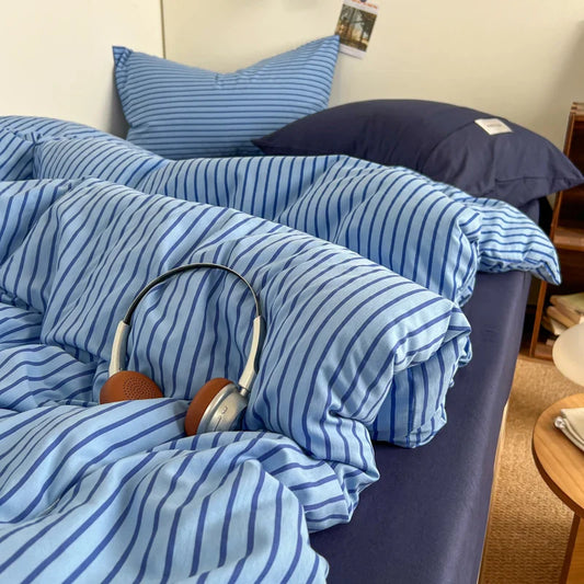 Striped Bedding Set Multicolored Bed Sheet Sets Single/Queen/King Size Solid Color Soft Bedclothes Comforter Bed Set and Bedding