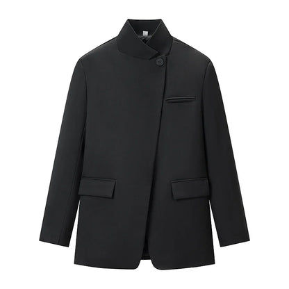 HH Women Fashion Plaid Blazer Coat Stand Collar Long Sleeve Jacket 2026 Spring Trend Casual Office Lady Chic Outerwear