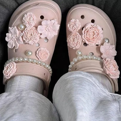 Cute Shoe Charms Set DIY Flower Hole Shoe Buckle Shoes Accessories 3D Flower Bouquet Bone White Hole Shoe Decorations For Women