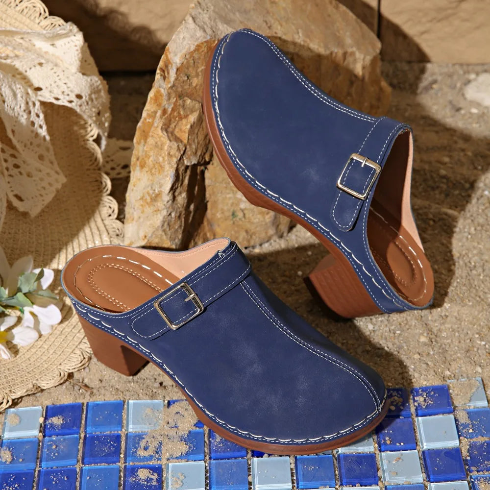 Slippers Women 2026 Summer New Plus Size Round Toe Women's Sandals Outdoor Rome Ladies Shoes Buckle Chunky Heel Slippers