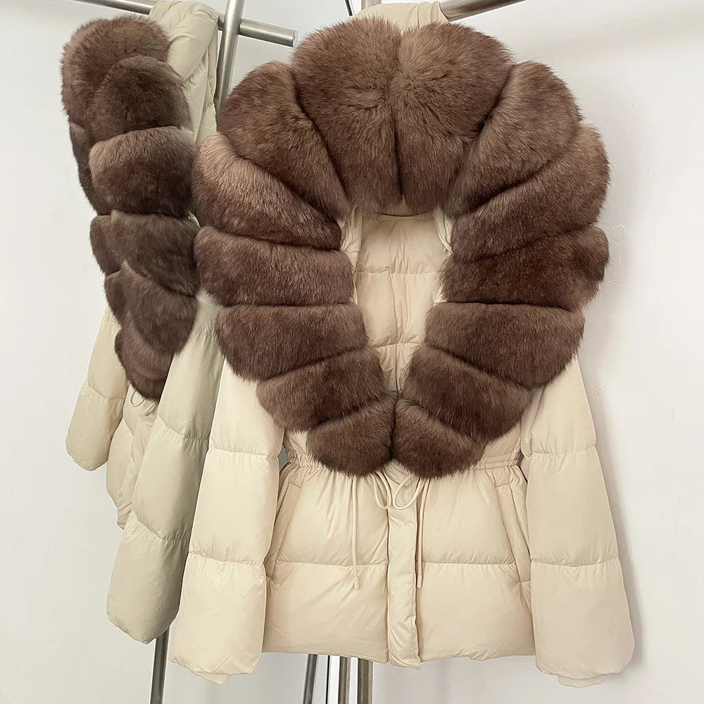 Reality Fur Jacket Real Fur Collar Duck Down Coat Female Winter Hooded Warm Fox Fur Coat Women Natural Raccoon Fur Puffer Jacket