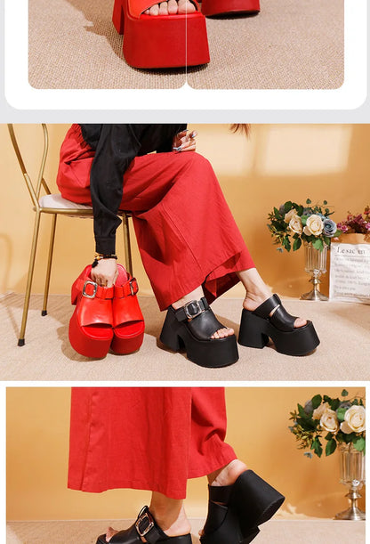 GKTINOO 2026 Summer New Genuine Leather Thick Soled Height Increasing Slippers Fashionable Women's Super High Heels Sandals