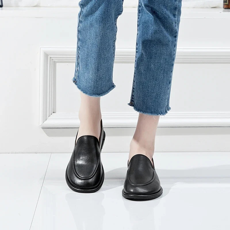 AIYUQI Loafers Women 2026 New Spring Round Toe One Foot Slip-on Shoes Women Genuine Leather Soft Flats Shoes Women