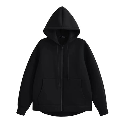 HH Autumn Women Casual Hooded Jacket Loose Oversize Zipper Hoodie Sweatshirts Solid Coat Office Lady Chic Outwear Tops