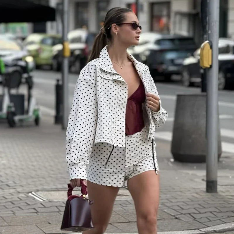 MUJER Polka Dot Bomber Jackets for Women Oversized Cropped Jacket Woman Long Sleeve Women's Jacket Fashion Winter Coat Female