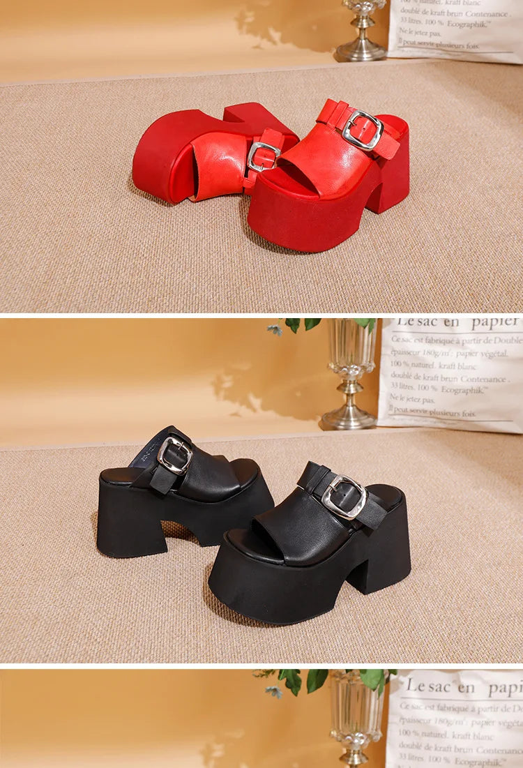 GKTINOO 2026 Summer New Genuine Leather Thick Soled Height Increasing Slippers Fashionable Women's Super High Heels Sandals