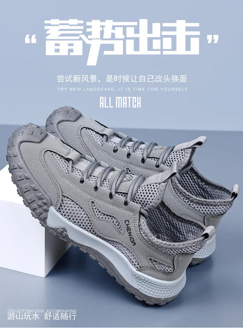 Oulylan Men's Summer Breathable Hollow Mesh Wading Shoes 2026 Outdoor Hiking Climbing Non-Slip Sport Sneakers Size 39-44