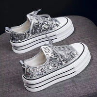 Woman Platform Sneakers Wedge Shoes Female Spring Autumn Sequins Bling Casual Shoes Ladies Thick-soled Canvas Shoes