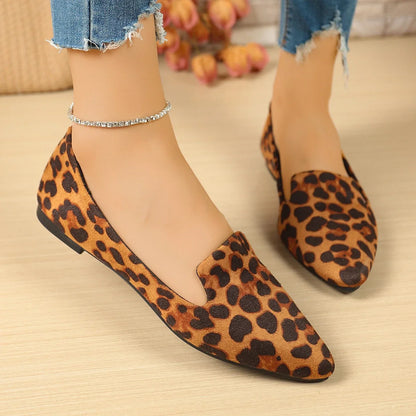 Women Flats Pointed Toe Solid Color Flats for Women Spring/autumn Casual Comfortable Leopard Brown Flat Heel Shoes