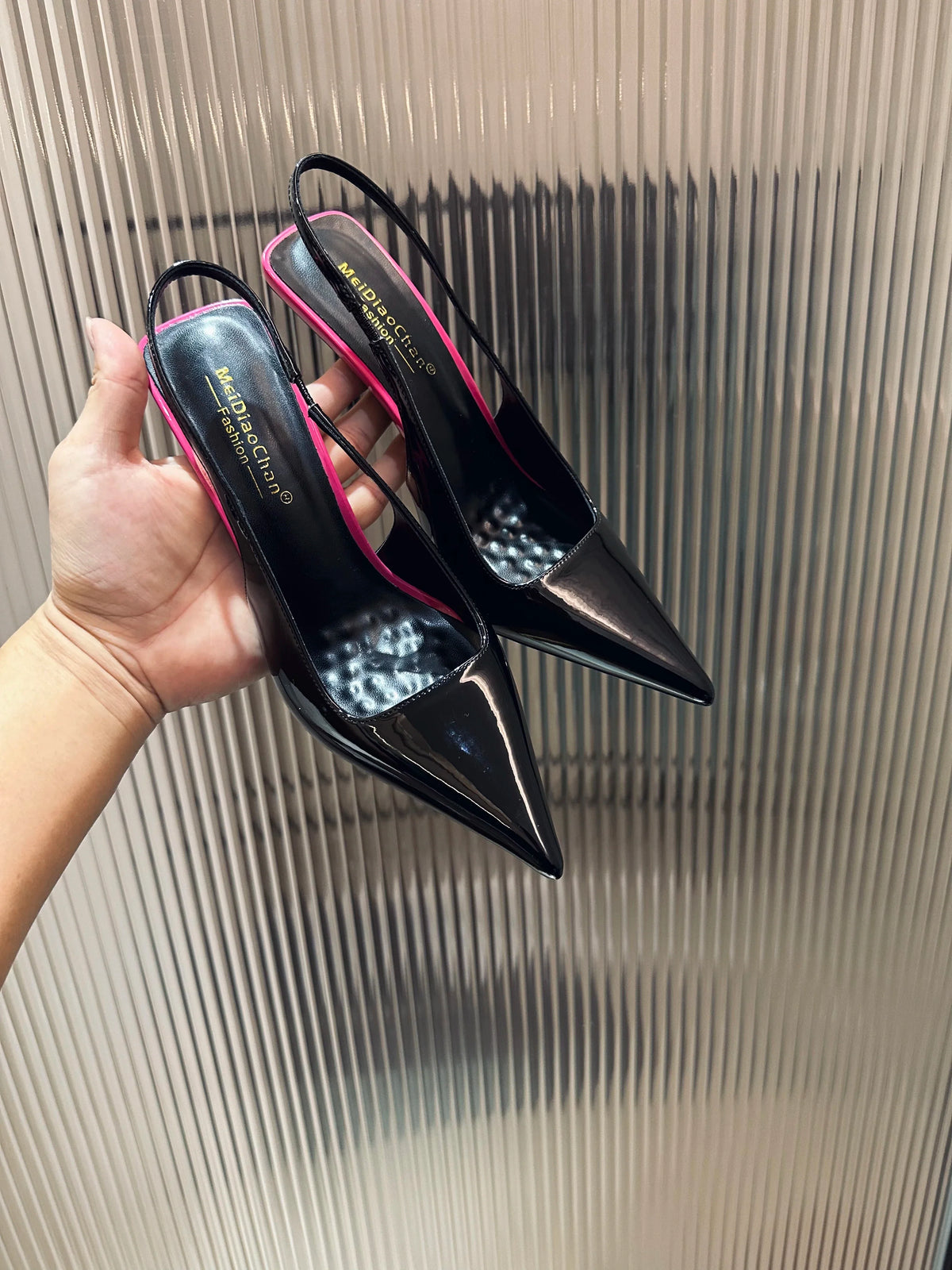 New Patent Leather Pointed Back Hollow Thin Heel Women's Sandals High Heels Thin Heel Sexy Back Hollow Temperament Single Shoe