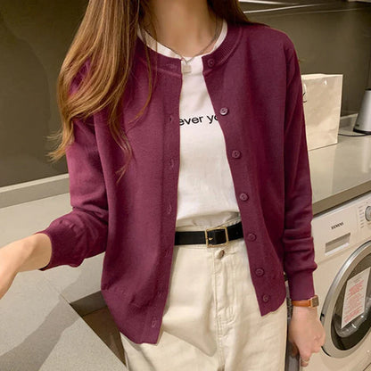 Rimocy Knitted Cardigan Jacket Women 2025 Spring Autumn Round Neck Casual Cardigans Woman Solid Color Slim Korean Jumpers Female