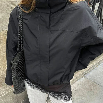Linad Street Chic Red Turtleneck Zipper Jackets Autumn Casual Long Sleeve Outerwear Fashion Coats For Woman Tops Female 2025