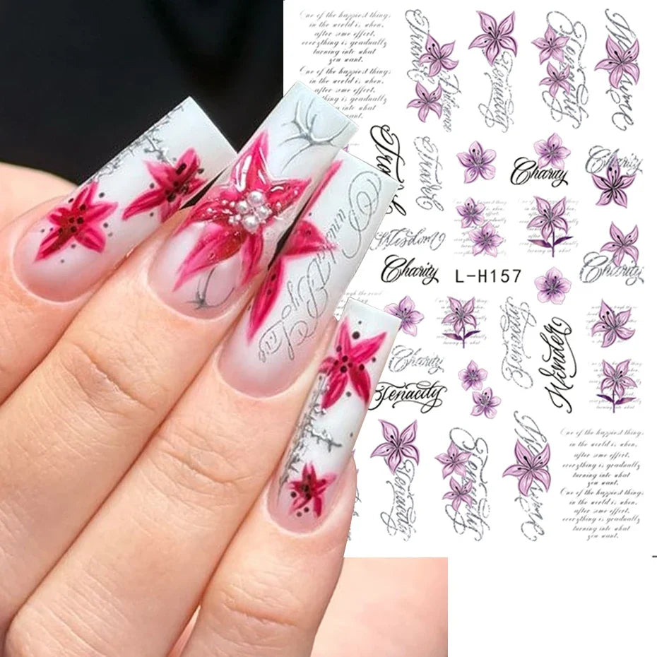 2/3 pcs Punk Style English Letters Nail Stickers Gothic Artistic Lettering Nail Charms Y2K Metallic Retro Letters Nail Decor