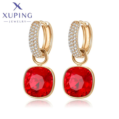 Xuping Jewelry Charm Square Shaped Luxury Exquisite Gold Color Plated Crystal Earring for Women Gift A00606258