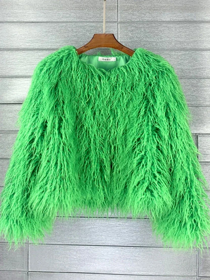 Colorful Warm Faux Women Fur Coat  Black White Pink Plush Coat Female Jacket Fur Autumn Winter Shaggy Outerwear High Street 2025