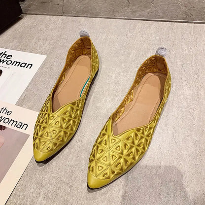 Flat Shoes Women 2026 Summer Pointy Joker Hollow Leisure Commuter Flat Spring Elegant Women's Shoes Breathable Hole Shoes