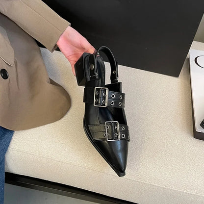 New Women Sandals Shoes Pointed Toe 2025 Spring Fashion Shallow Footwear Slingbacks Ladies Sandals Flats Shoes Big size