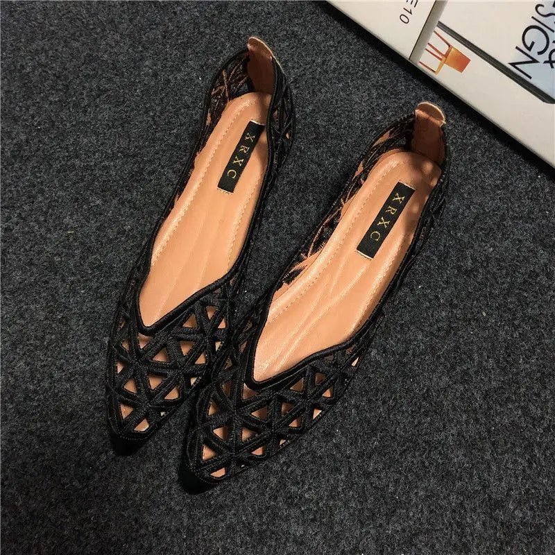 Flat Shoes Women 2026 Summer Pointy Joker Hollow Leisure Commuter Flat Spring Elegant Women's Shoes Breathable Hole Shoes
