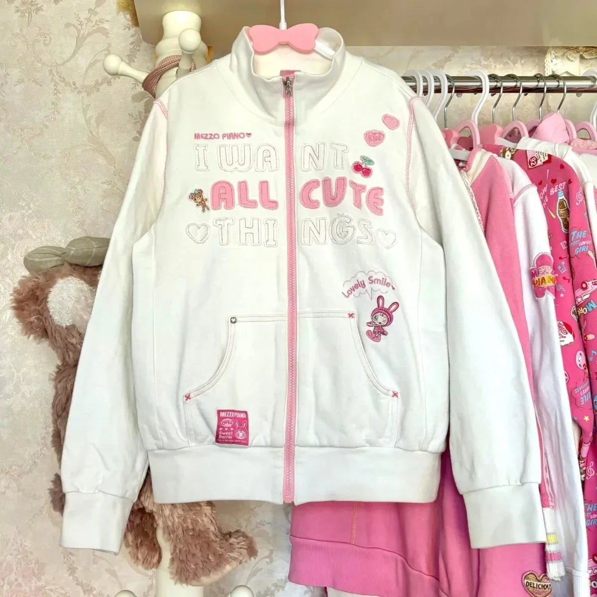 Japanese Cute Coat Embroidery Rabbit Ear Hooded Subculture Kawaii Y2k Tops Casual Fashion Sweet Coats Ropa Mujer Women Clothing