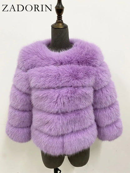 ZADORIN S-6XL Mink Coat Winter Black White Faux Fur Coat Woman Elegant Fluffy Faux Fur Jacket Top Short Fur Coats Woman Clothing