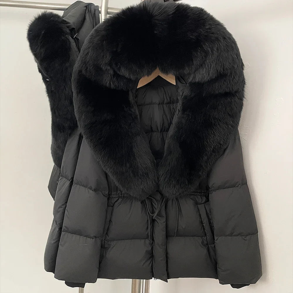Reality Fur Jacket Real Fur Collar Duck Down Coat Female Winter Hooded Warm Fox Fur Coat Women Natural Raccoon Fur Puffer Jacket