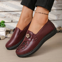 Women's Spring Autumn Leather Loafers Floral Embossed Slip‑On Flats Anti‑Slip Comfort Casual Mom Daily Walking Free Shipping