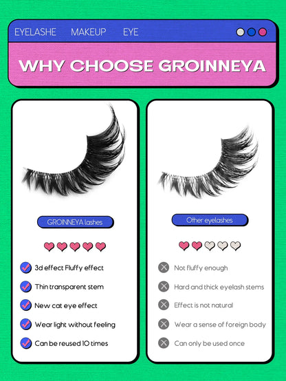 Veltrinay Fake Lashes Cat Eye Lashes Faux Mink Eyelashes Clear Band Lashes Natural Look Wispy Mink Eyelashes False Lashes Makeup